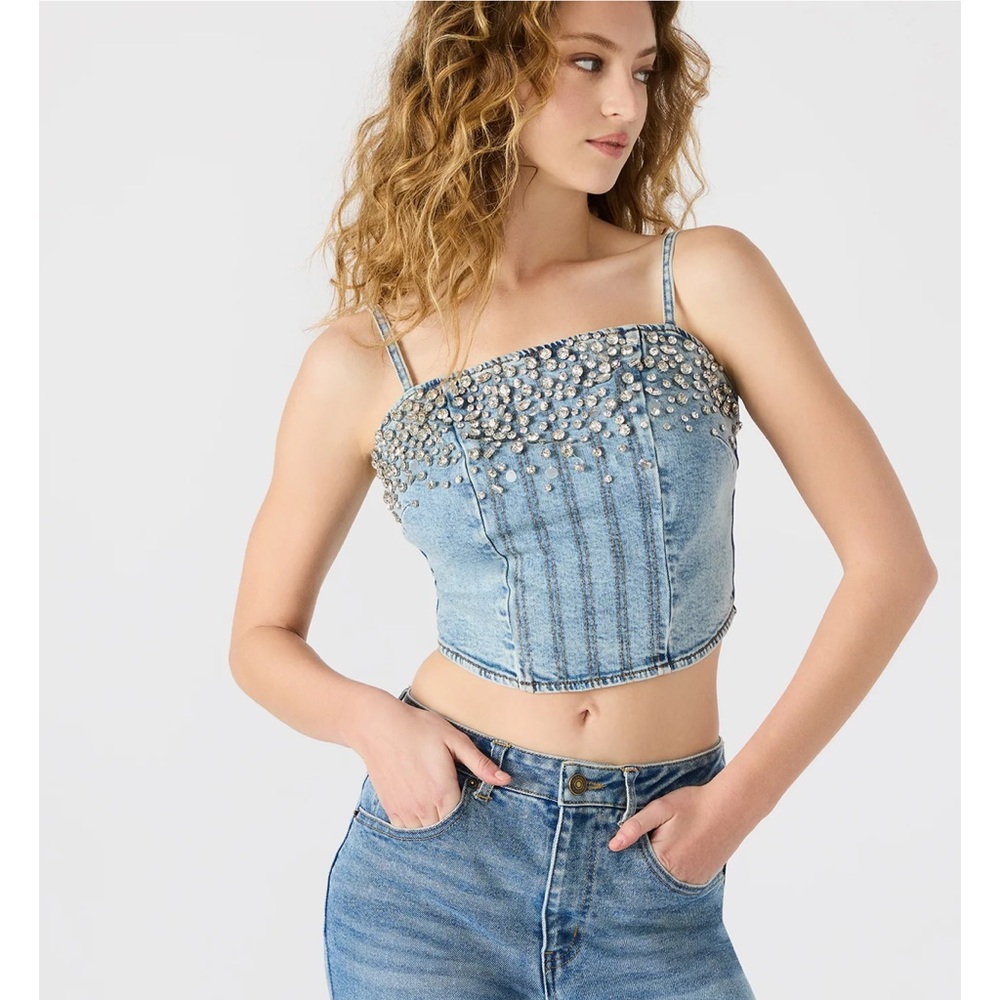 Steve Madden Eras Denim Top - Picture 2 of 10
